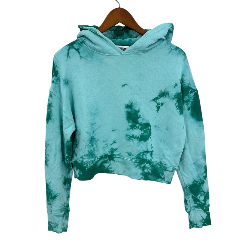 FRANKIES BIKINIS Cropped Hoodie Tie-Dye Long Sleeve Cotton Green